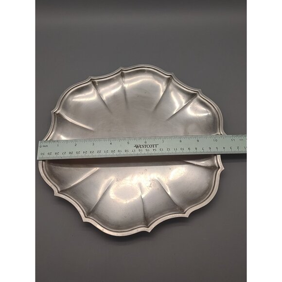 Vintage Chippendale Silver Plate Serving or Trinket Tray, Scallop Edge, 10.75" - Picture 9 of 17